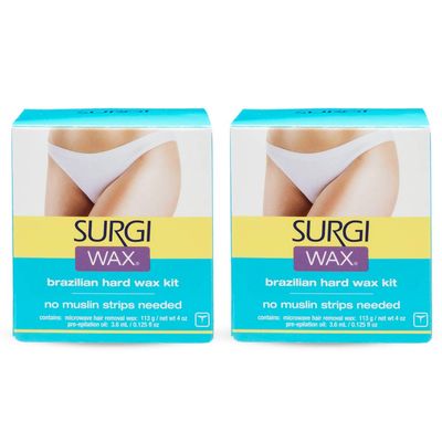 SURGI WAX Brazilian Hard Wax Kit, Microwaveable Strip-free Formula, 4 Oz, 2-Pack