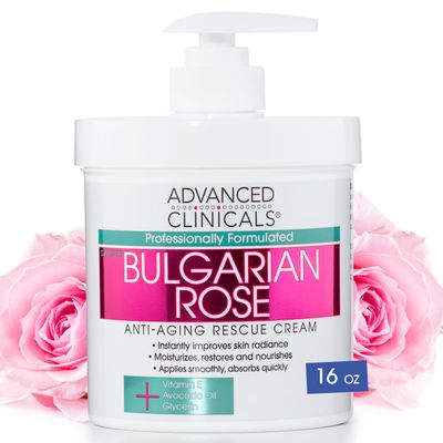 Advanced Clinicals Bulgarian Rose Anti Aging Vitamin E Moisturizer Body Lotion &amp; Face Cream | Body Butter Cream | Skin Brightening + Tightening Lotion | Body Skin Care Products For Women, Large 16 Oz