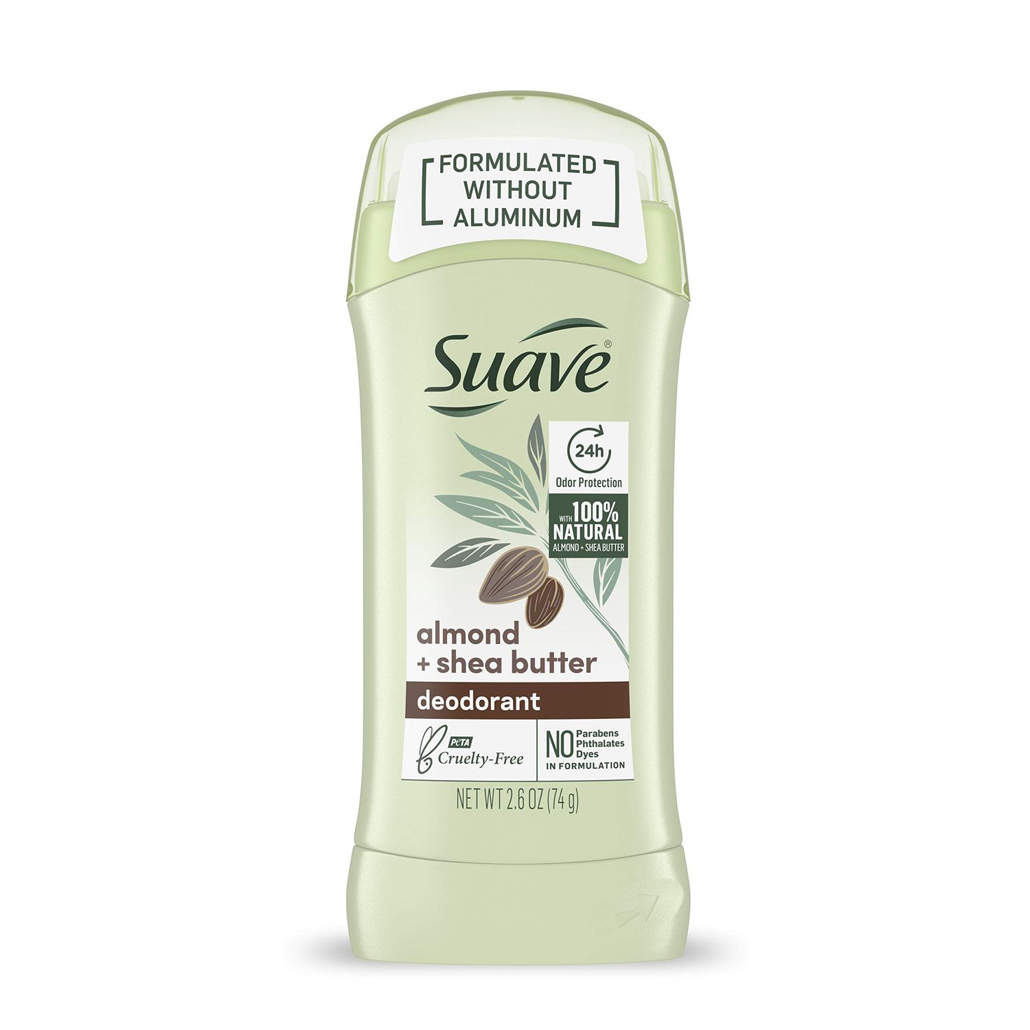 Suave Aluminum Free Deodorant for Women 24-Hour Odor Protection Almond &amp; Shea Butter Cruelty-Free 2.6 oz