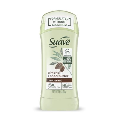 Suave Aluminum Free Deodorant for Women 24-Hour Odor Protection Almond &amp; Shea Butter Cruelty-Free 2.6 oz
