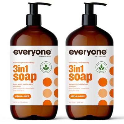 Everyone 3-in-1 Soap, Body Wash, Bubble Bath, Shampoo, 32 Ounce (Pack of 2), Citrus and Mint, Coconut Cleanser with Plant Extracts and Pure Essential Oils