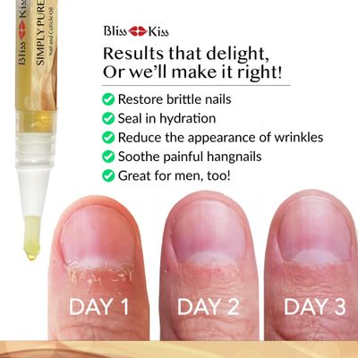 Bliss Kiss | 4 Vanilla Fragrance Nail Oil Cuticle Pens w/Vitamin E &amp; Jojoba?Nail Strengthener Nail Growth Serum for Brittle Peeling Breaking Thin Nails