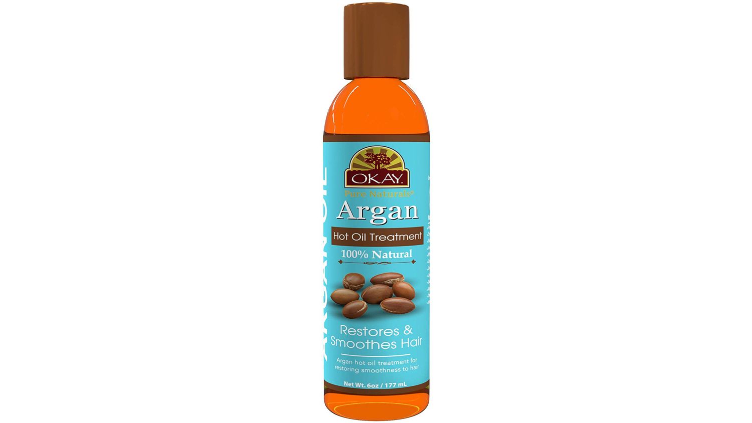OKAY 100% Natural Argan Hot Oil Hair Treatment - Argan Oil for Hair, Hair Oil for Dry Damaged Frizzy Hair, Pure Oil for Men &amp; Women, Hair Growth Therapy Oil Blend with Jojoba - 6 oz (Pack of 1)