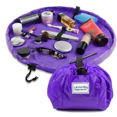 Lay-n-Go Cosmo Drawstring Cosmetic &amp; Makeup Bag Organizer - Portable Drawstring Makeup Bag w/Zipper Pocket, Makeup Loops &amp; More - Durable, Machine Washable Makeup Bag for Travel (22, Purple)
