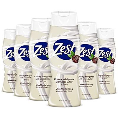 Zest Body Wash Cocoa Butter &amp; Shea Moisturizing 18 Ounce (Pack of 6)