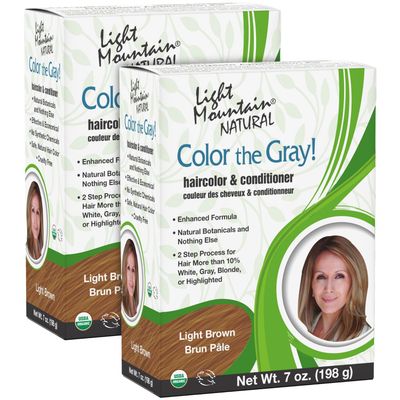 Light Mountain Henna Hair Color &amp; Conditioner, Color the Gray - Light Brown Hair Dye for Men/Women, Chemical-Free, Semi-Permanent Hair Color for White, Gray, and Blonde Hair, 7 Oz (Pack of 2)