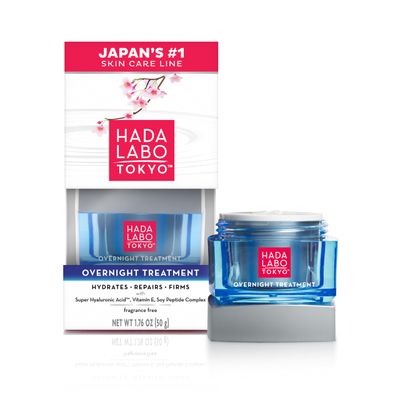 Hada Labo Tokyo Anti-Aging Overnight Treatment, Hyaluronic Acid Night Cream for Intense Hydration, Skin Renewal With Collagen, Japanese Honeysuckle, Soy Peptides, Moisturizing Face Cream, 1.76 oz