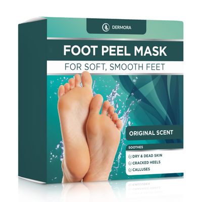 DERMORA Foot Peel Mask - 2 Pack of Regular Skin Exfoliating Foot Masks for Dry, Cracked Feet, Callus, Dead Skin Remover - Feet Peeling Mask for Soft Baby Feet, Original Scent