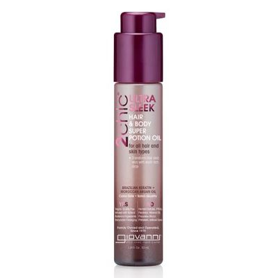 GIOVANNI 2chic Ultra-Sleek Hair Super Body Potion - Brazilian Phyto-Keratin, Moroccan Argan Oil for Hair, Smoothing &amp; Nourishing Formula, Hair Oil Serum, Helps Reduce Frizz - 1.8 oz
