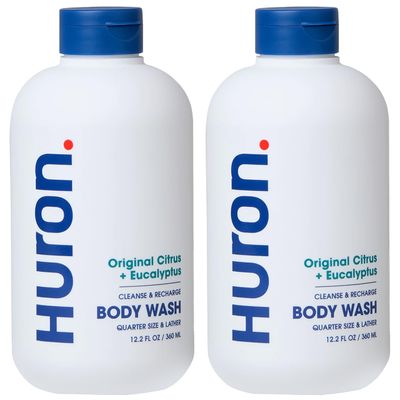 Huron Men&#39;s Moisturizing Body Wash - Crisp Citrus, Eucalyptus, Mint &amp; Aromatic Greens Scent, 12.2 fl oz (2 Pack)