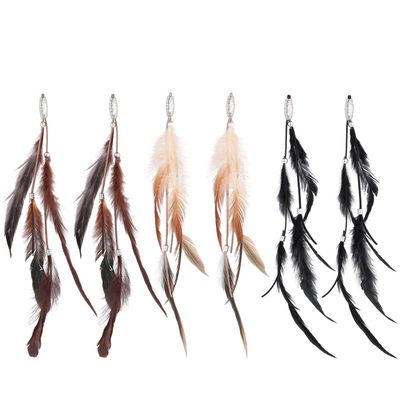 RONRONS 6 Pack Handmade Boho Hippie Hair Extensions with Feather Clip Comb Headdress DIY Accessories for Women (Brown, Black, Khaki)