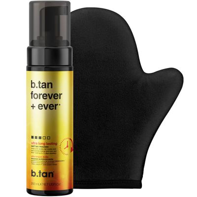 b.tan Ultra Long Lasting Self Tanner Kit | Forever Bundle - Best Dark Sunless Tan Mousse, Lasts Up to 11 Days, Tanning Mitt Applicator, 1 Hour Express Foam, Fast, No Fake Tan Smell, 6.7 Fl Oz