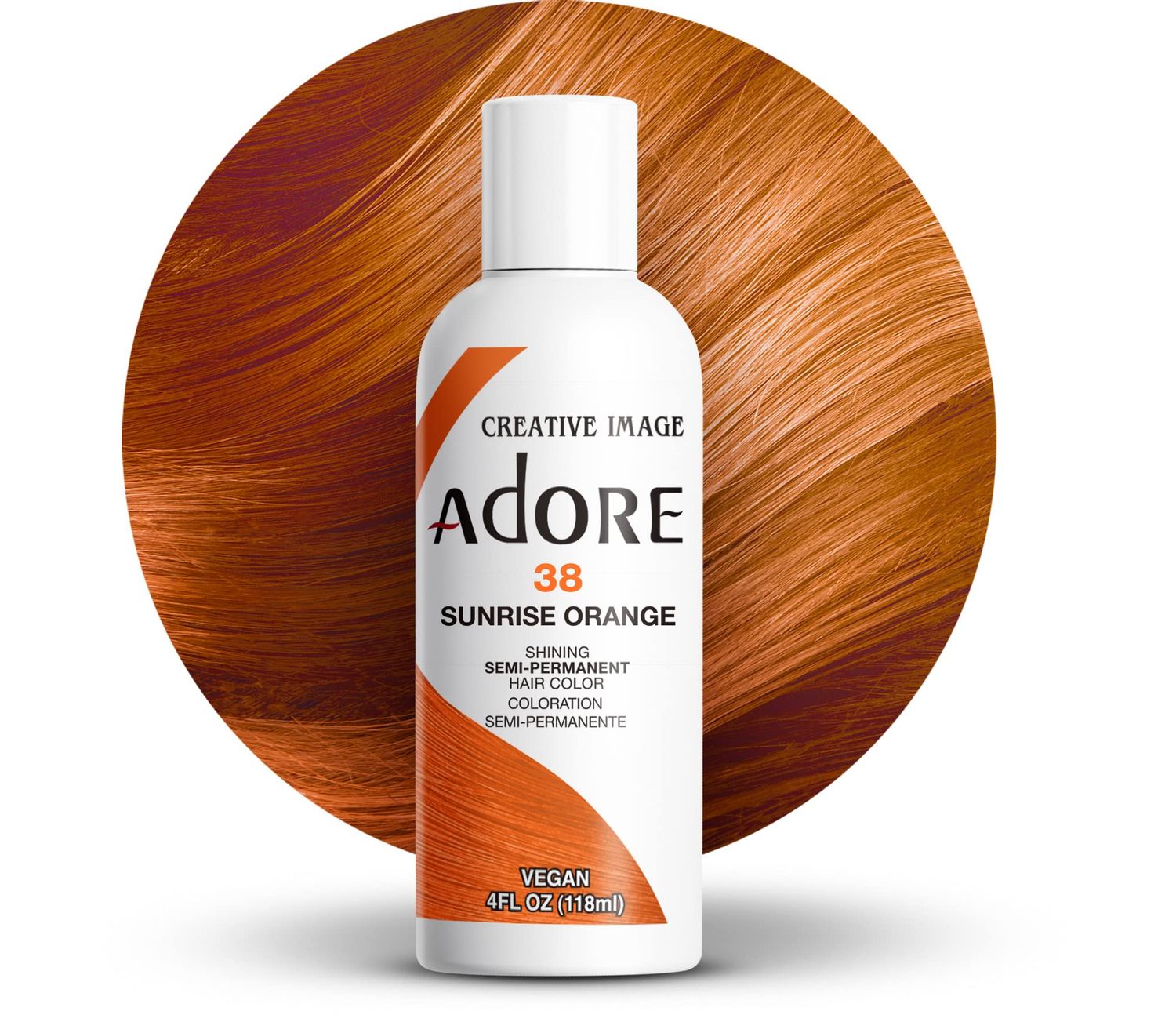 Adore Semi Permanent Hair Color - Vegan and Cruelty-Free Orange Hair Dye - 4 Fl Oz - 038 Sunsine Orange (Pack of 1)