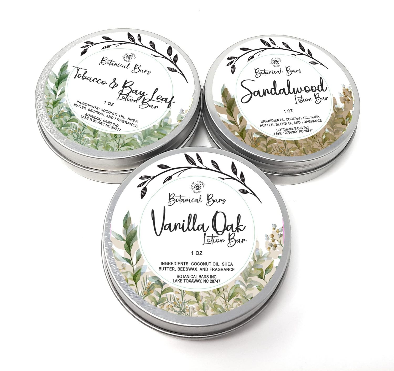 Men&#39;s Lotion Bar Set - 3 Lotion Bars 1oz Each - Sandalwood Lotion, Vanilla Oak Lotion, and Tobacco and Bay Leaf Lotion