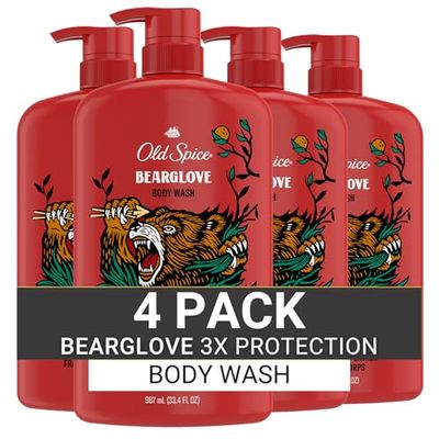 Old Spice Body Wash for Men, 3X Defense, 24/7 Shower Fresh with Long Lasting Lather, Bearglove Scent, 33.4 fl oz (Pack of 4)