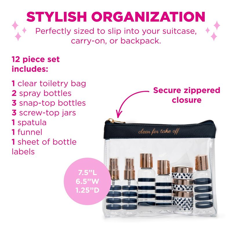 Miamica Women's-Adult Toiletry Kit, Navy &amp; Gold, 12-Piece
