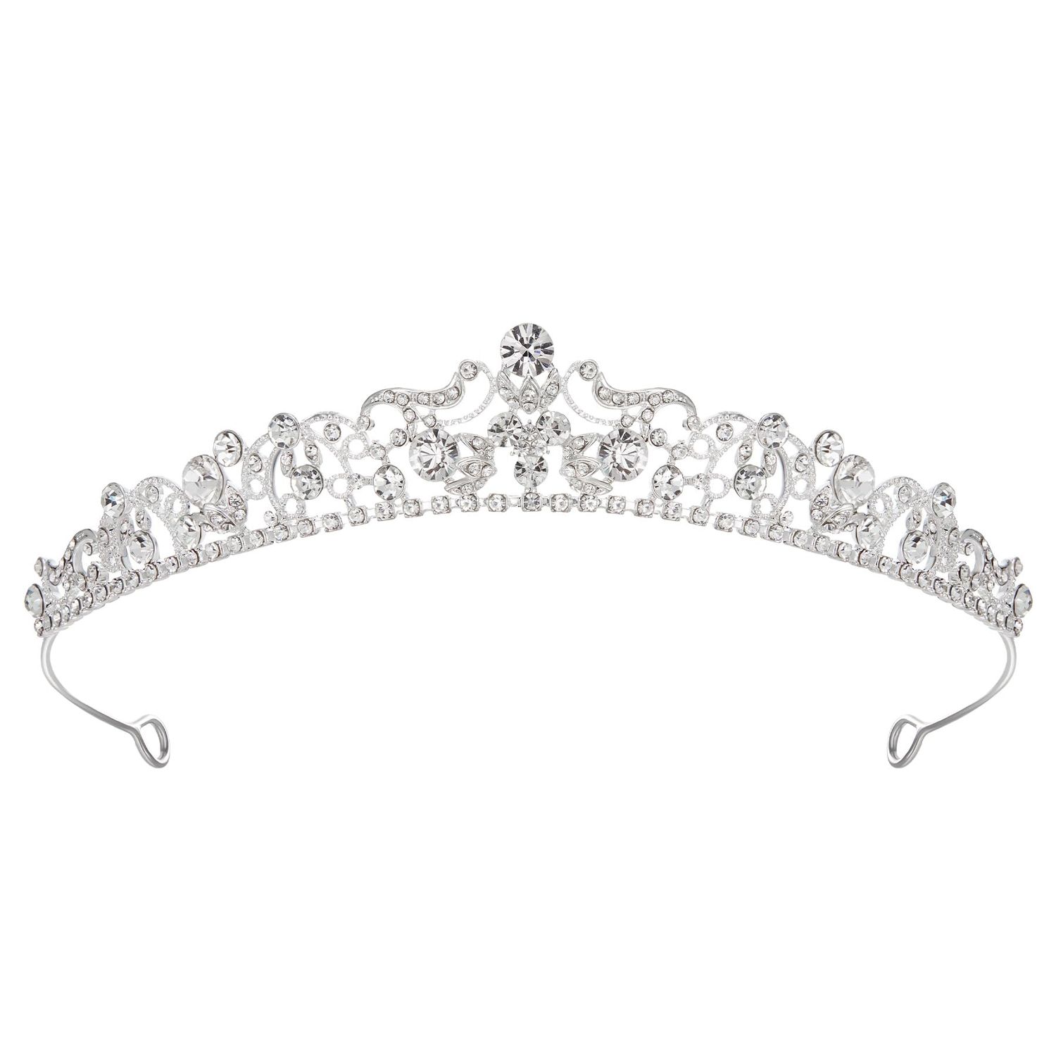 SWEETV Silver Wedding Tiaras and Crowns, Rhinestone Bridal Crown Princess Tiara Headpieces for Women and Flower Girls, Bridgerton Hair Accessories for Birthday Prom Quinceanera