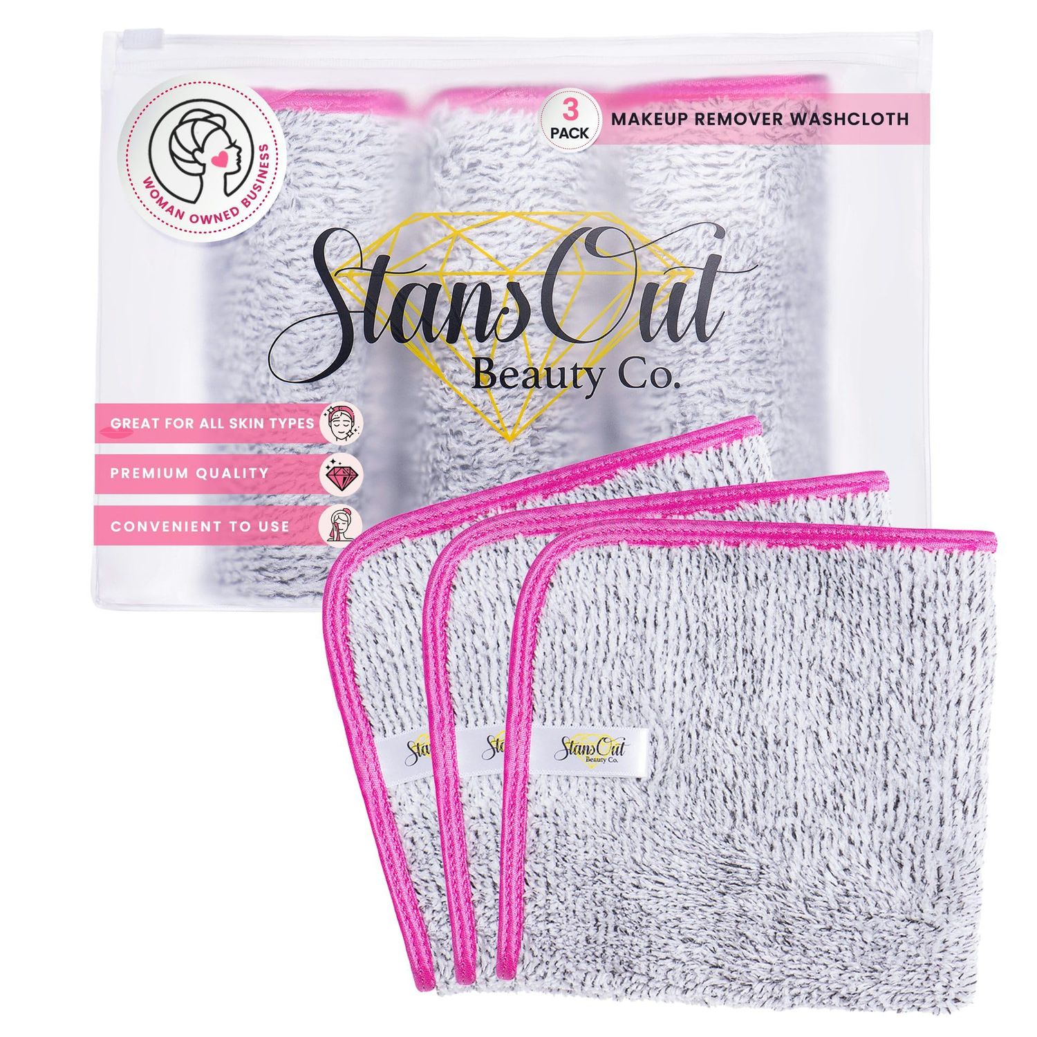 StansOut Makeup Towels - Pack of 3 Reusable Makeup Remover Cloths - Microfiber Facial Towels for Makeup Removal - Washcloths for Gentle Cleansing - Soft Towels for Face and Body Care, 12x12 in, Gray.