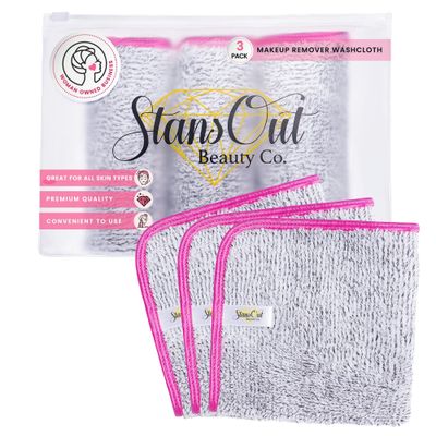 StansOut Makeup Towels - Pack of 3 Reusable Makeup Remover Cloths - Microfiber Facial Towels for Makeup Removal - Washcloths for Gentle Cleansing - Soft Towels for Face and Body Care, 12x12 in, Gray.