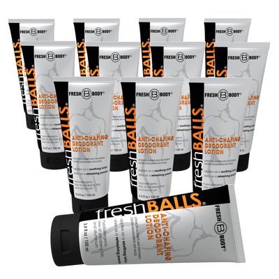 Fresh BALLS Lotion - Men&#39;s Anti-Chafing Soothing Cream to Powder - Ball Deodorant and Hygiene for Groin Area, 3.4 fl oz (Pack of 12)
