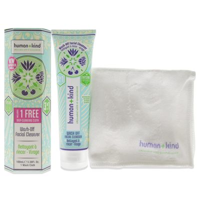 Human+Kind Double Cleanser - Hydrating, Brightening Cream Face Wash for a Soft, Balanced Complexion - Gentle and Smoothing on Sensitive Skin - Includes a Clarifying Reusable Makeup Cloth - 2 pc