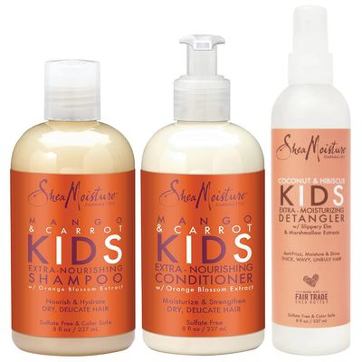 SheaMoisture KIDS Shampoo and Conditioner Set, Extra-Nourishing Mango &amp; Carrot + Coconut &amp; Hibiscus Detangler Spray for KIDS, 8 Fl Oz (3 Piece Set)