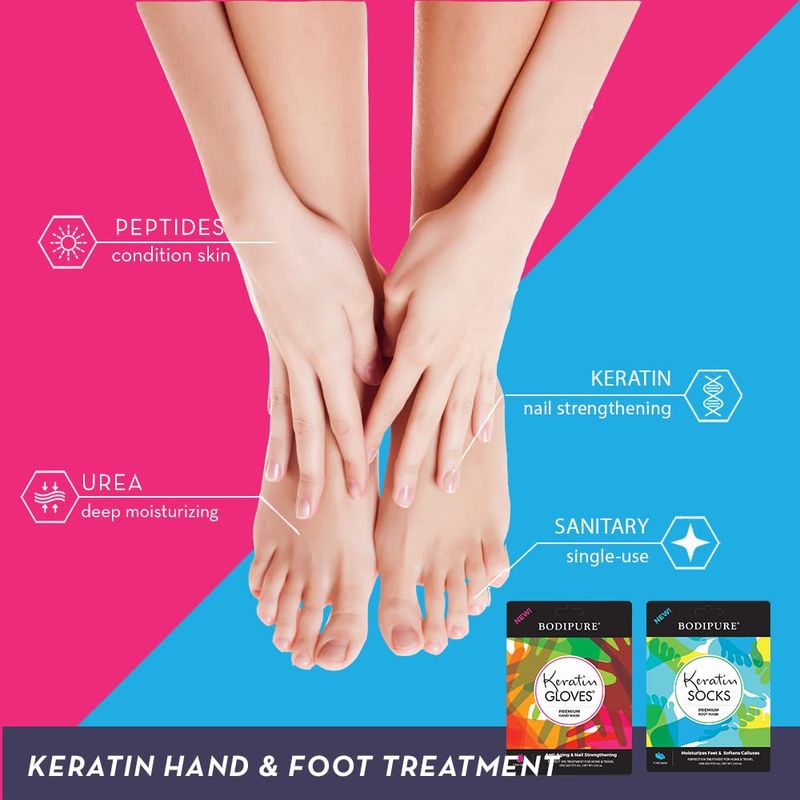 Bodipure Premium Hand and Foot Mask | Moisturizing Kertain Gloves &amp; Socks | Hydrating Dull Dry Hands, Cracked Heels, Callus Softening &amp; Nail Strengthening | Chemical-Free Feet Treatment | (6+6 Pack)