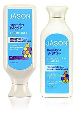 JASON All Natural Organic Biotin Shampoo and Conditioner For Hair Growth and Stopping Hair Loss 16 fl. oz. each, Packaging may vary