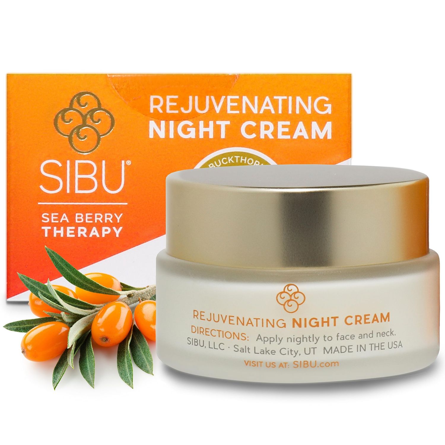 sibu Rejuvenating Night Cream (1 oz), Made With Premium Himalayan Sea Buckthorn &amp; Hyaluronic Acid - Hydrates, Smooths Wrinkles, and Repairs Aging, Sun-Damaged Skin