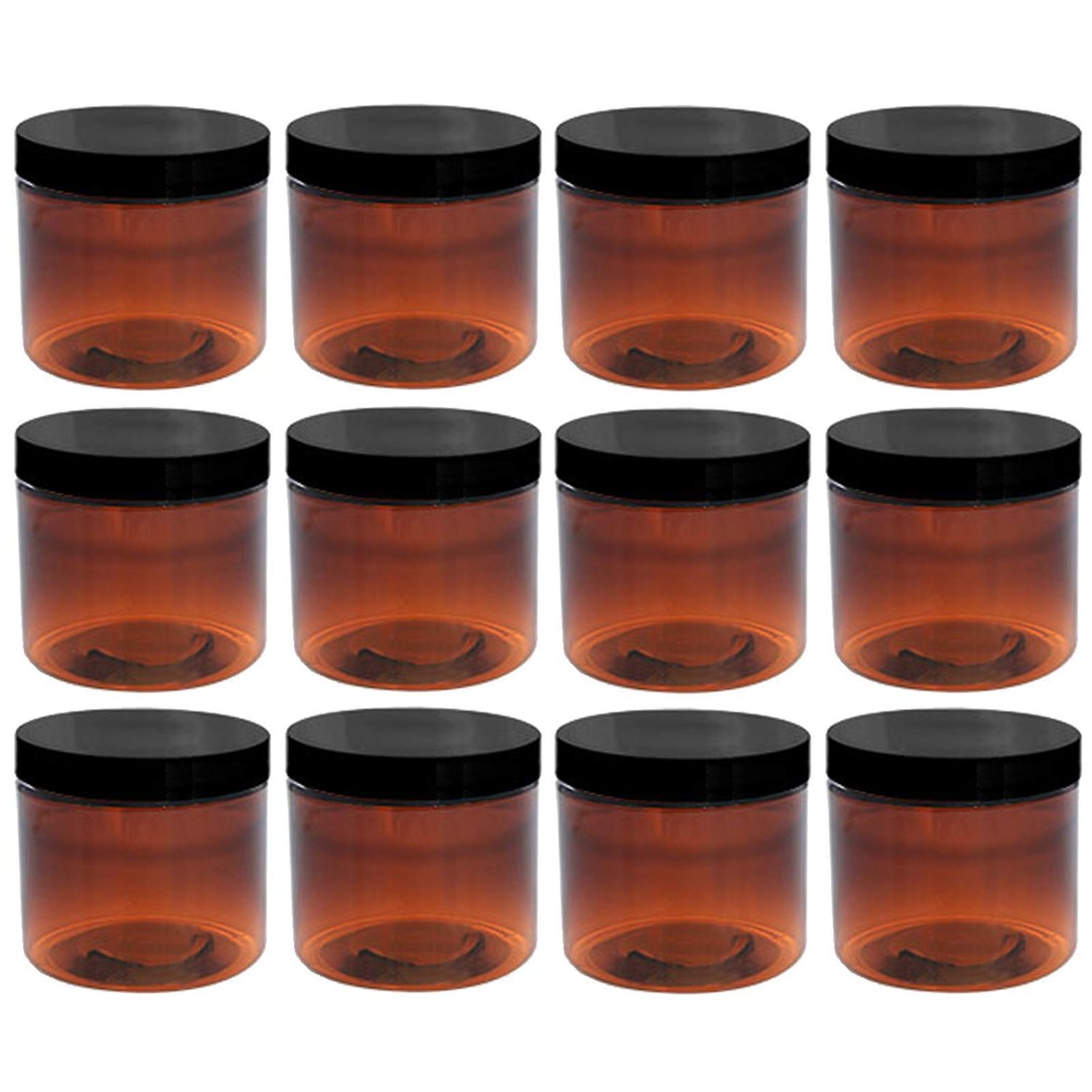 Aromine 8oz Amber Plastic Jars with Blank Labels (BPA Free PET Plastic) (12 Count)