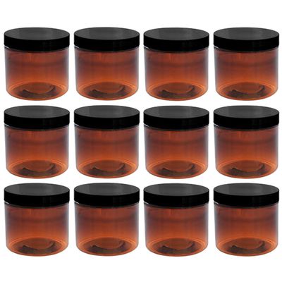 Aromine 8oz Amber Plastic Jars with Blank Labels (BPA Free PET Plastic) (12 Count)