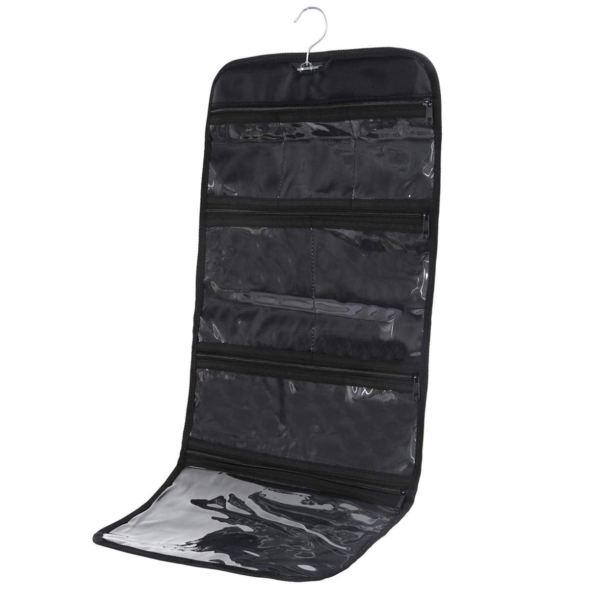 Wodison Foldable Clear Hanging Travel Toiletry Bag Cosmetic Organizer Storage (Black)
