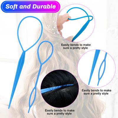 AHIER 8Pcs Hair Accessory Kit - Topsy Tail Ponytail Maker, French Braid Tool, Hair Braid Accessories, and 4 Color Hair Loops