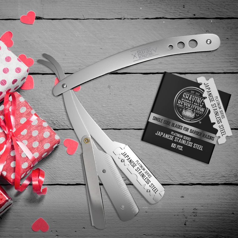 Straight Edge Barber Razor for Close Shaving - Professional Straight Blade Razor for Men with 100 Single Edge Blades- Mens Straight Razor Kit