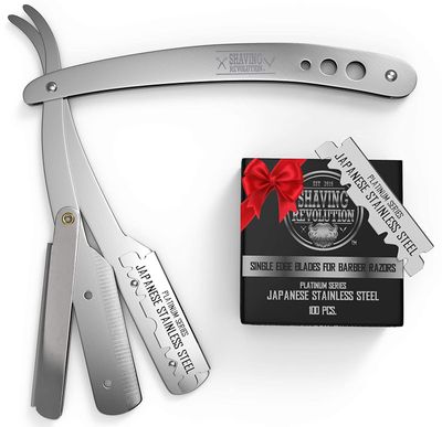 Straight Edge Barber Razor for Close Shaving - Professional Straight Blade Razor for Men with 100 Single Edge Blades- Mens Straight Razor Kit