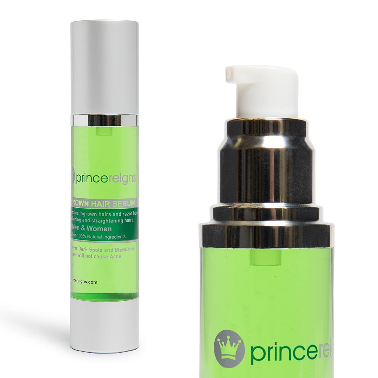 Princereigns Ingrown Hair Serum - Organic Razor Bump &amp; Redness Solution for Men &amp; Women, Ideal for Face, Bikini, Legs, Underarm, Prevents Future Ingrown Hairs, No Alcohol or Oils - 2 Fl. Oz