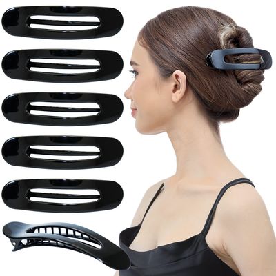 RC ROCHE ORNAMENT 6 Pcs Womens Side Slide Flat Oval Clip Styling Plastic Comfortable Hold Strong Grip No Slip Beauty Accessory Girls Ladies Pin Jaw Claw Clamp Clips, Large Black
