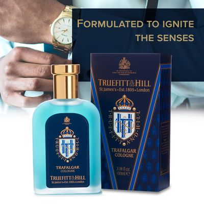 Truefitt &amp; Hill Luxury Cologne - Trafalgar - Premium Long-Lasting Spice and Wood Men's Fragrance Presented in a Beautifully Etched Traditional Atomizer Bottle - 3.38 oz