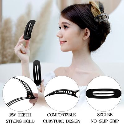 RC ROCHE ORNAMENT 6 Pcs Womens Side Slide Flat Oval Clip Styling Plastic Comfortable Hold Strong Grip No Slip Beauty Accessory Girls Ladies Pin Jaw Claw Clamp Clips, Large Black