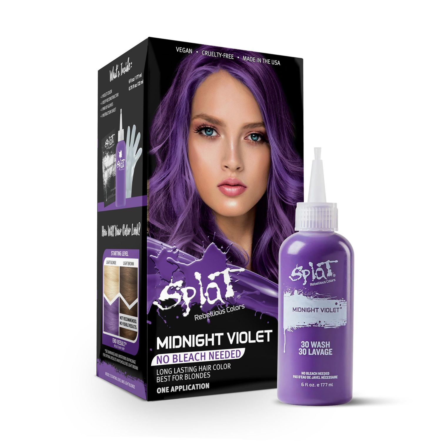 Splat Hair Splat Rebellious Colors 30 Wash No Bleach Needed Hair Color Kit, Midnight Violett, 6 Oz