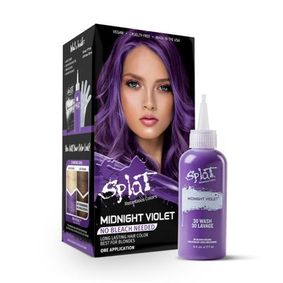 Splat Hair Splat Rebellious Colors 30 Wash No Bleach Needed Hair Color Kit, Midnight Violett, 6 Oz