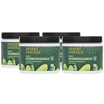 Desert Essene Daily Facial Cleansing Pads with Pure Australian Tea Tree, Witch Hazel, Calendula &amp; Chamomile - Reduce Oil, Minimize Pores - Plant-Based Cleanser - Vegan, Non-GMO, Cruelty-Free - 50 Pads