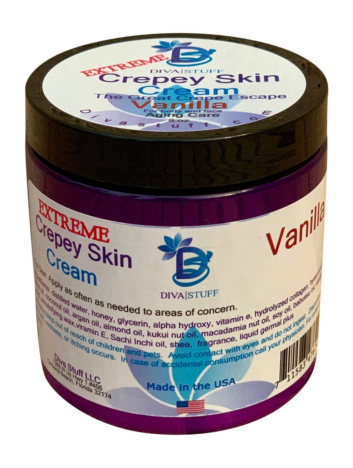 Diva Stuff Extreme Crepey Skin Body &amp; Face Cream With Hyaluronic Acid, Alpha Hydroxy and More (Vanilla)