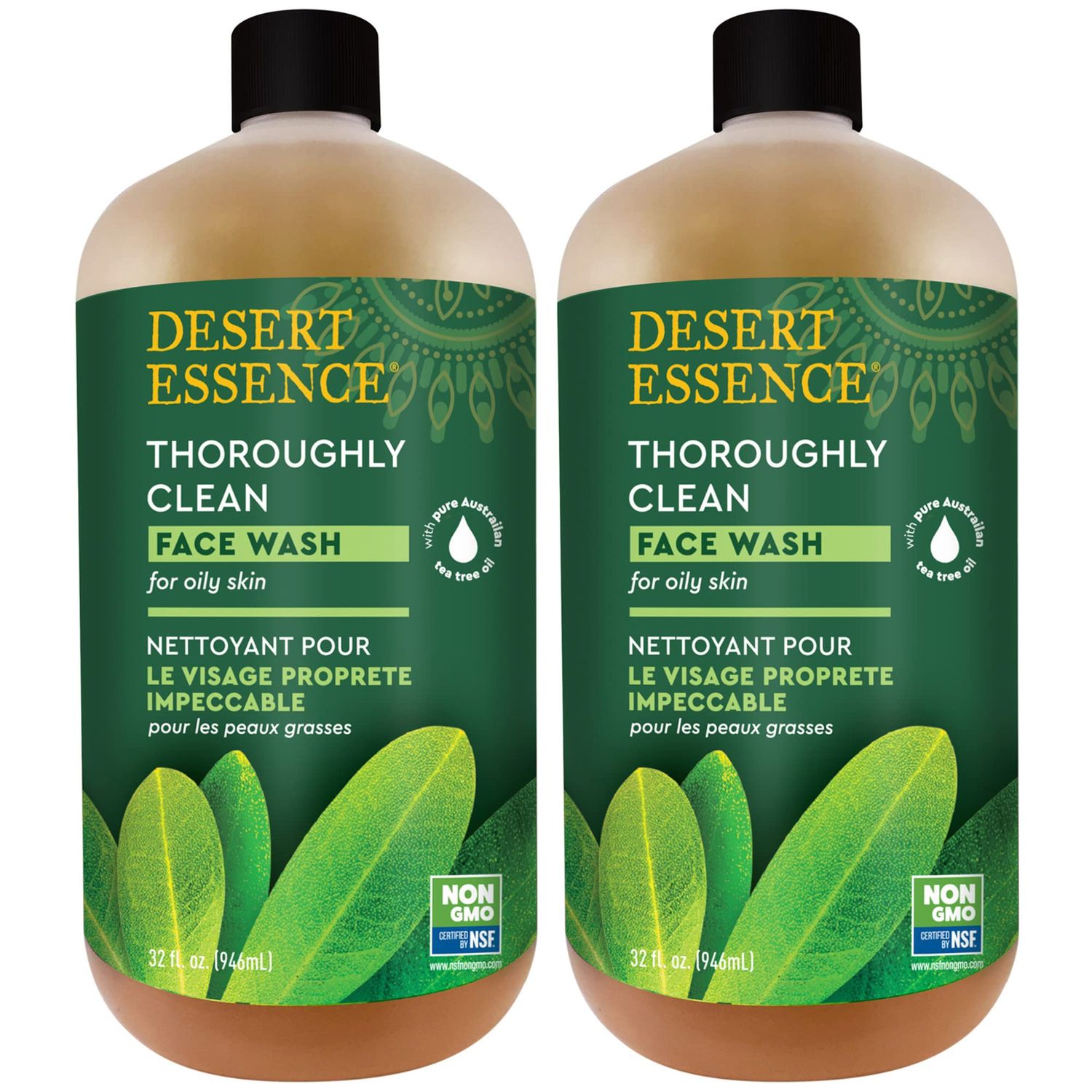 Desert Essence Thoroughly Clean Face Wash - Original - 32 Fl Oz - Pack of 2 -Tea Tree Oil -For Soft Radiant Skin - Gentle Cleanser - Extracts Of Goldenseal, Awapuhi, &amp; Chamomile Essential Oils