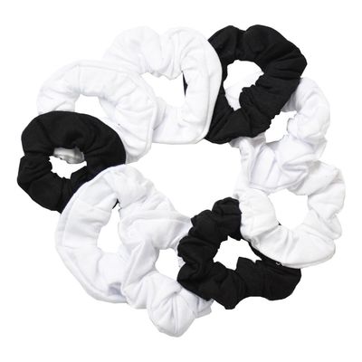 9 Pack Scrunchies Hair Ties (6 White 3 Black)