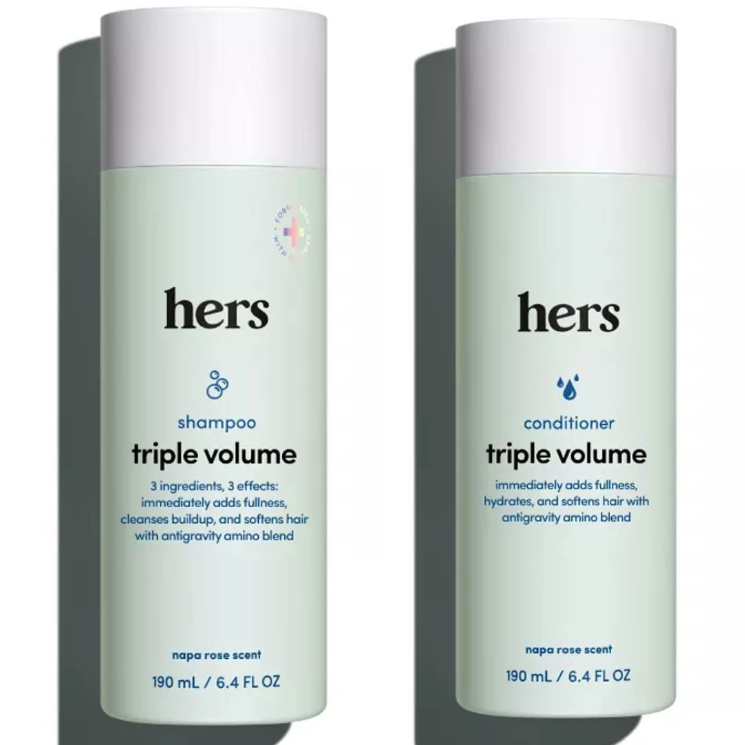 Hers Thickening Hair Shampoo 6.4 Fl Oz and Conditioner 6.4 Fl Oz Set. Helps Hair Look &amp; Feel Thicker. Vegan, Paraben, Sulfate, Cruelty Free