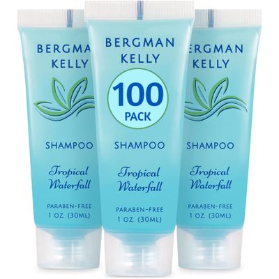 BERGMAN KELLY Travel Size Hotel Shampoo (1 fl oz, 100 PK, Tropical Waterfall), Delight Your Guests with Invigorating and Refreshing Shampoo Hotel Amenities, Mini &amp; Small Size Luxury Shampoo in Bulk
