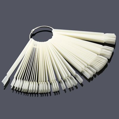 2 Set/100 Tips Fan-shaped Nail Art Display Sticks Nail Polish Color Sample Sticks Display Polish Board Practice Tool with Metal Screw Split Ring Holder for Nail Art Display and Home DIY (White)