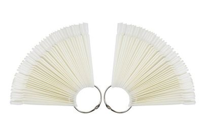 2 Set/100 Tips Fan-shaped Nail Art Display Sticks Nail Polish Color Sample Sticks Display Polish Board Practice Tool with Metal Screw Split Ring Holder for Nail Art Display and Home DIY (White)