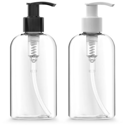 Bar5F Plastic Bottles with Pump Dispenser, 8 oz | Leak Proof, Empty, Clear Refillable, BPA Free for Body Wash, Moisturizer, Face Cream, Liquid Soap | Black &amp; White Pumping Caps | Set of 2